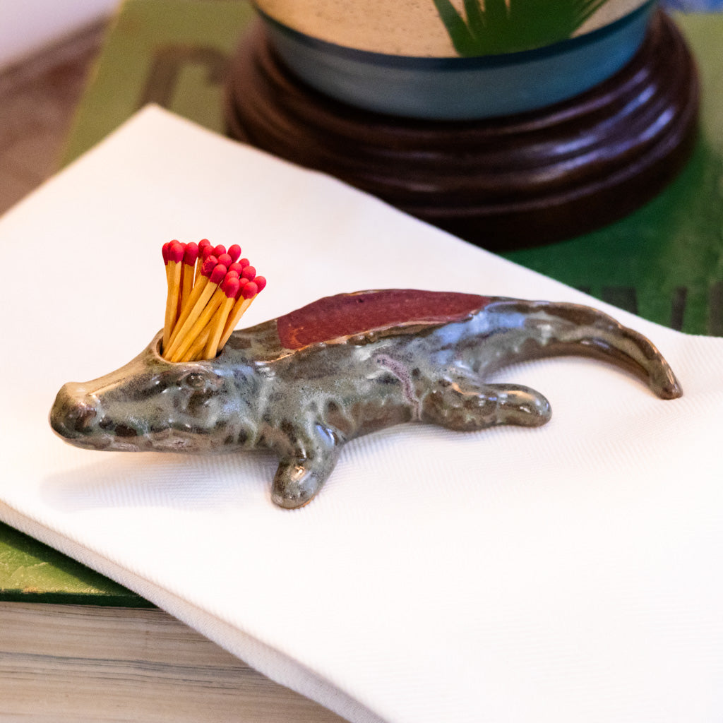 Stoneware Alligator Matchstick Holder with Striker