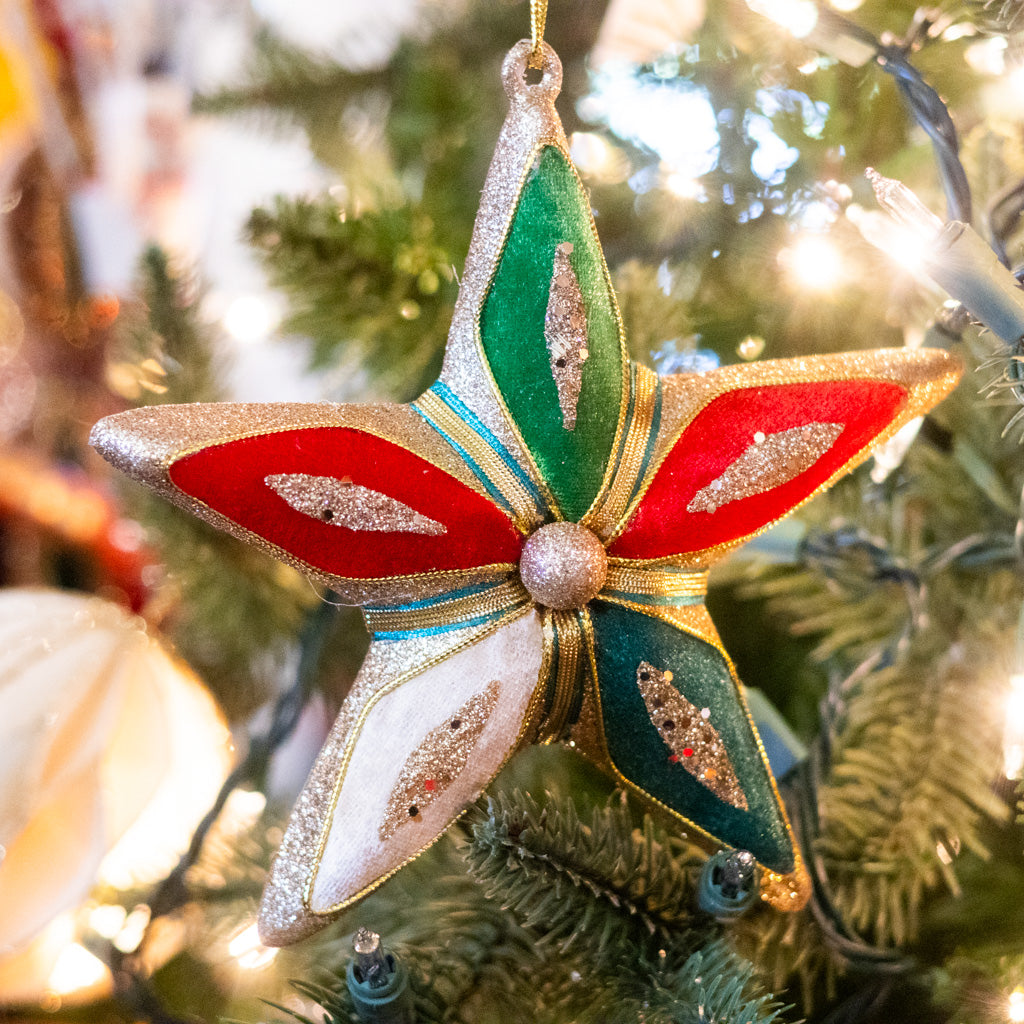 Velvet Ribbon Glitter Star Ornament