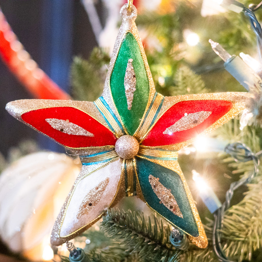 Velvet Ribbon Glitter Star Ornament