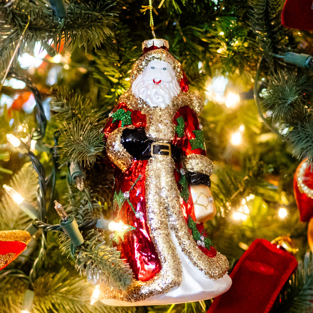 Santa Claus Glass Glitter Ornament
