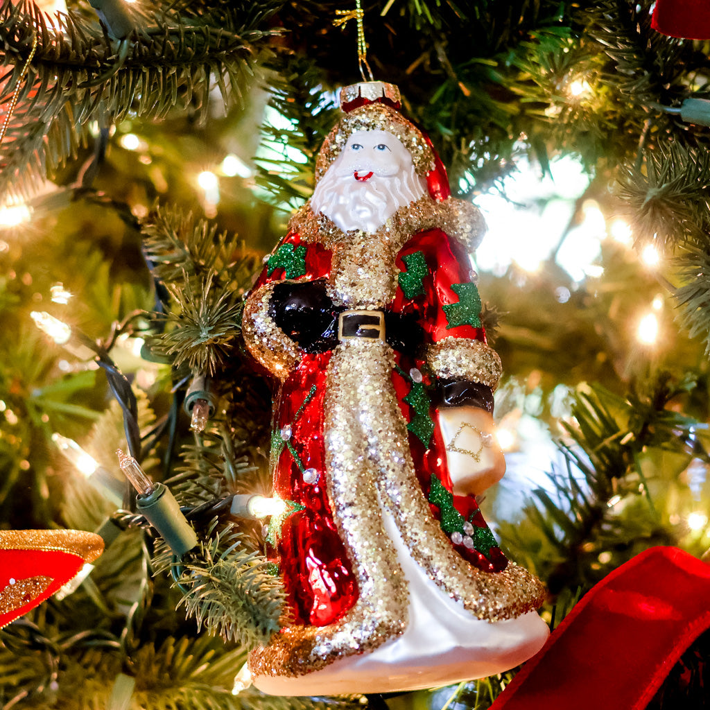 Santa Claus Glass Glitter Ornament