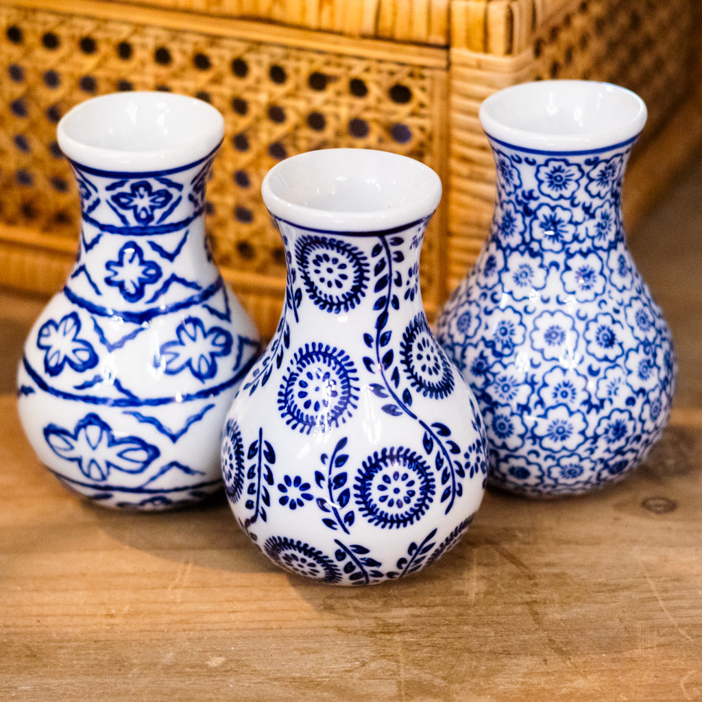 Blue White Vine Stoneware Vase