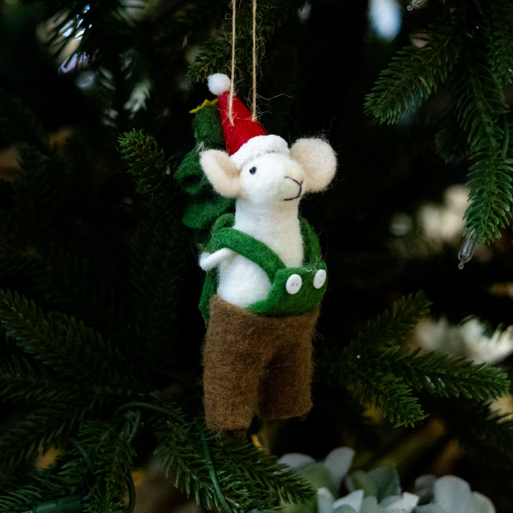 Felt Mouse with Christmas Tree Ornament