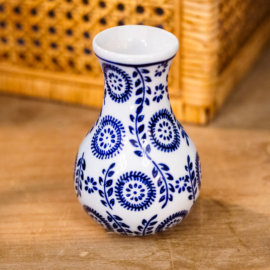Blue White Vine Stoneware Vase