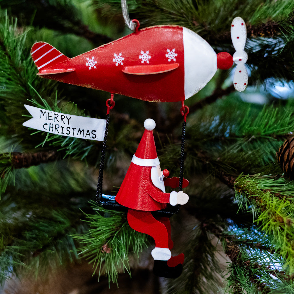 Metal Santa on Flying Machine with Spring Hangers