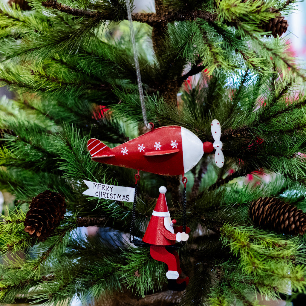 Metal Santa on Flying Machine with Spring Hangers