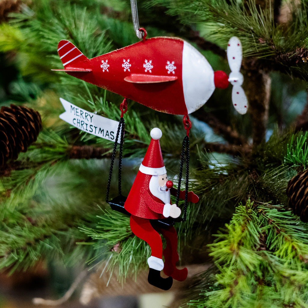 Metal Santa on Flying Machine with Spring Hangers