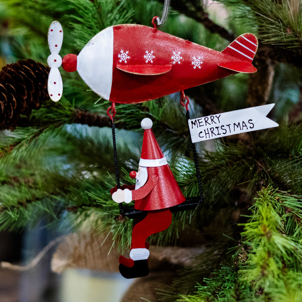 Metal Santa on Flying Machine with Spring Hangers
