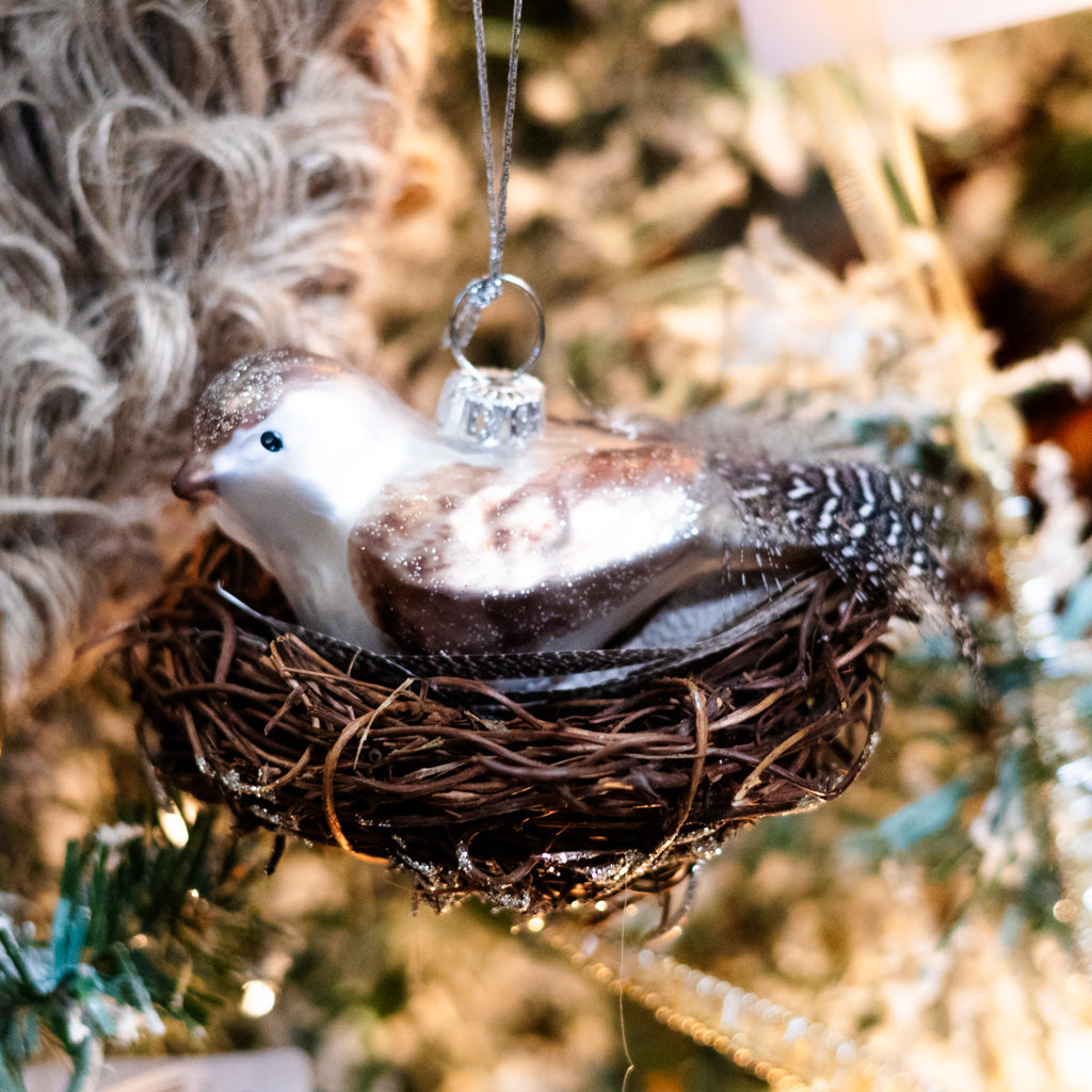 Mercury Glass Bird with Feather Ornament