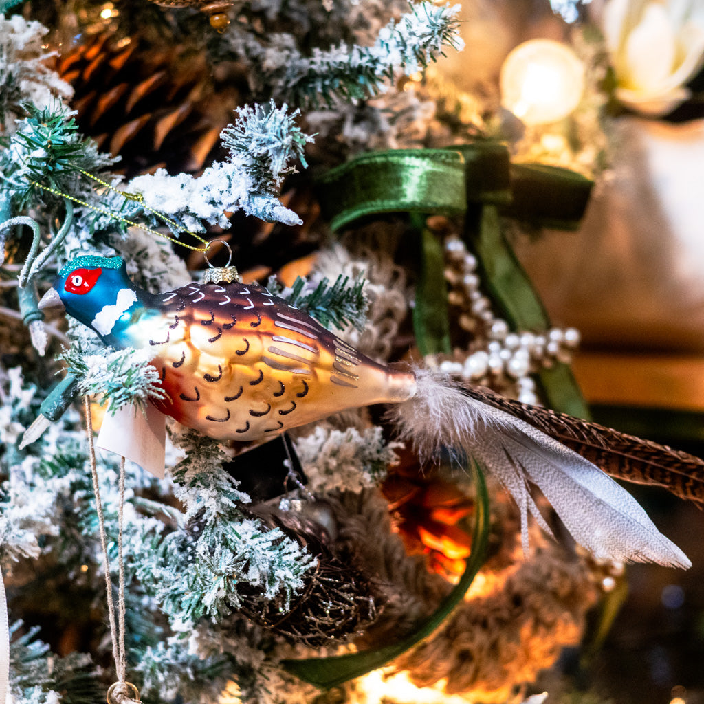 Glass Pheasant with Feather Tail Ornament