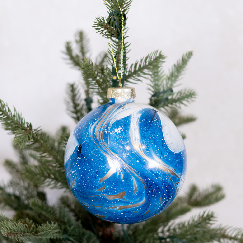 Painted Blue Ball Ornament