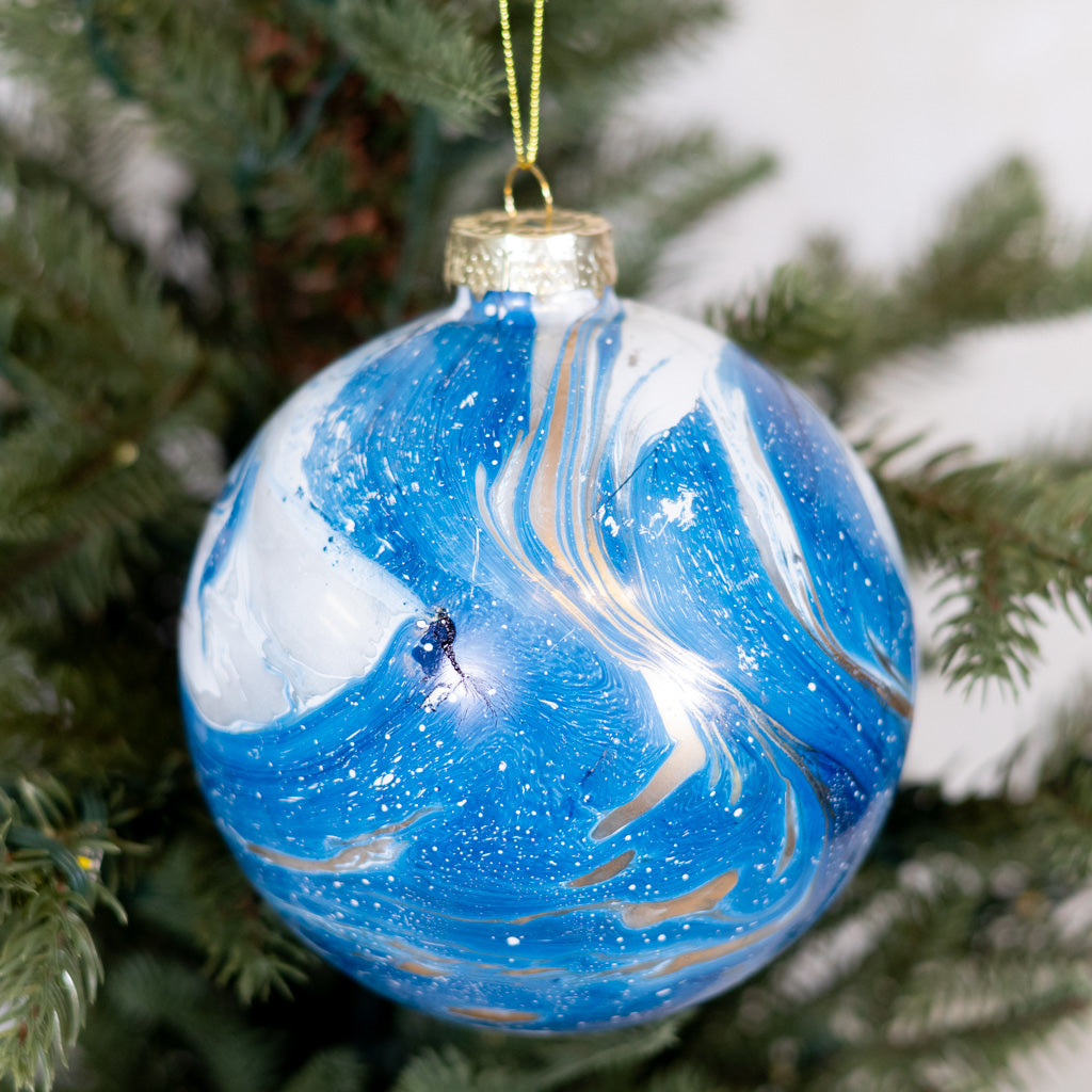 Painted Blue Ball Ornament