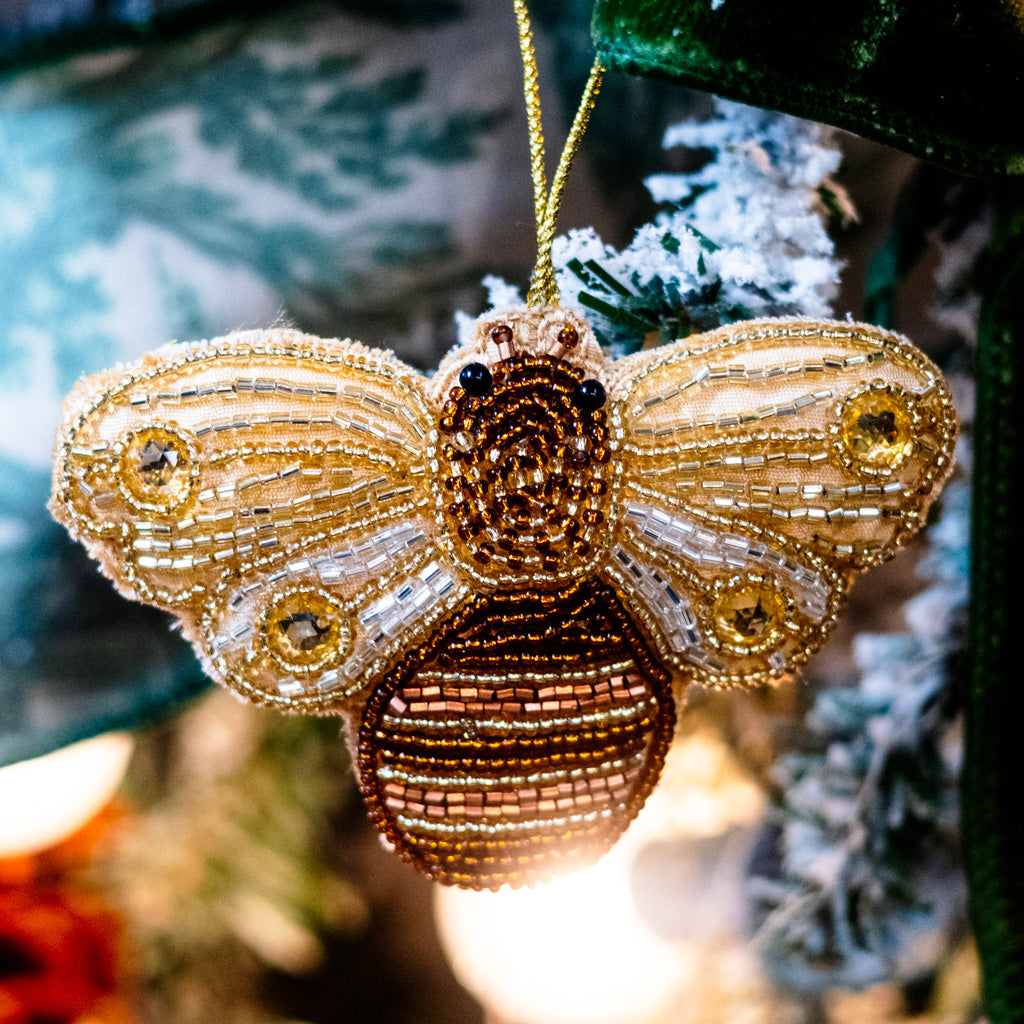 Beaded Garden Bee with Gold Stones on Wings