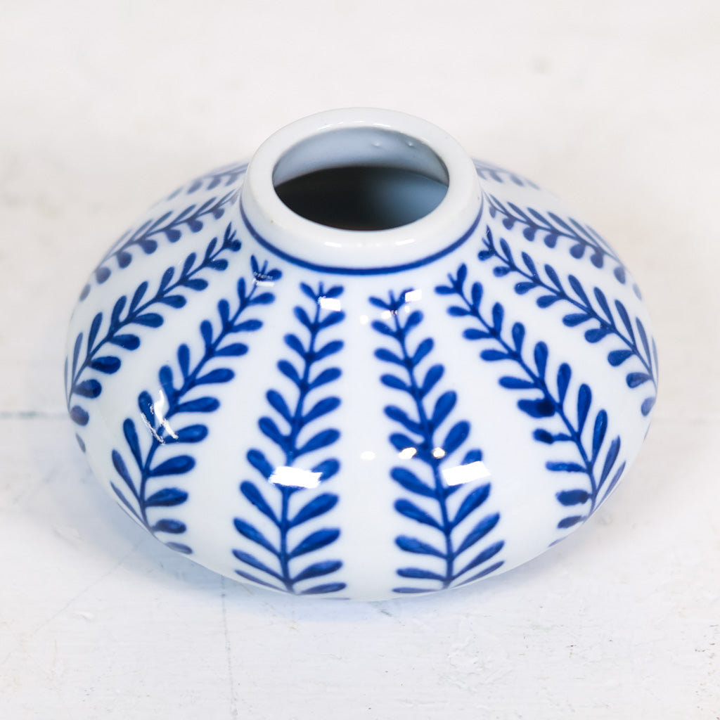 Hand-Stamped Stoneware Vase Blue and White Vine