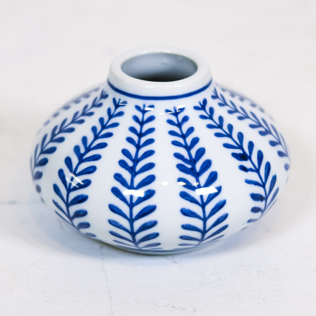 Hand-Stamped Stoneware Vase Blue and White Vine