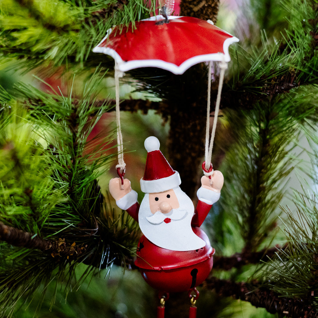 Metal Parachuting Santa with Dangling Legs
