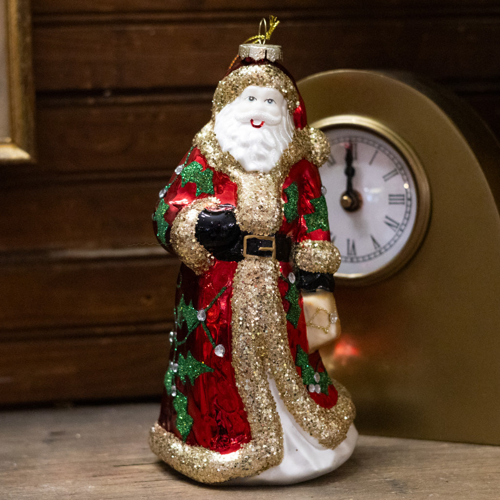 Santa Claus Glass Glitter Ornament