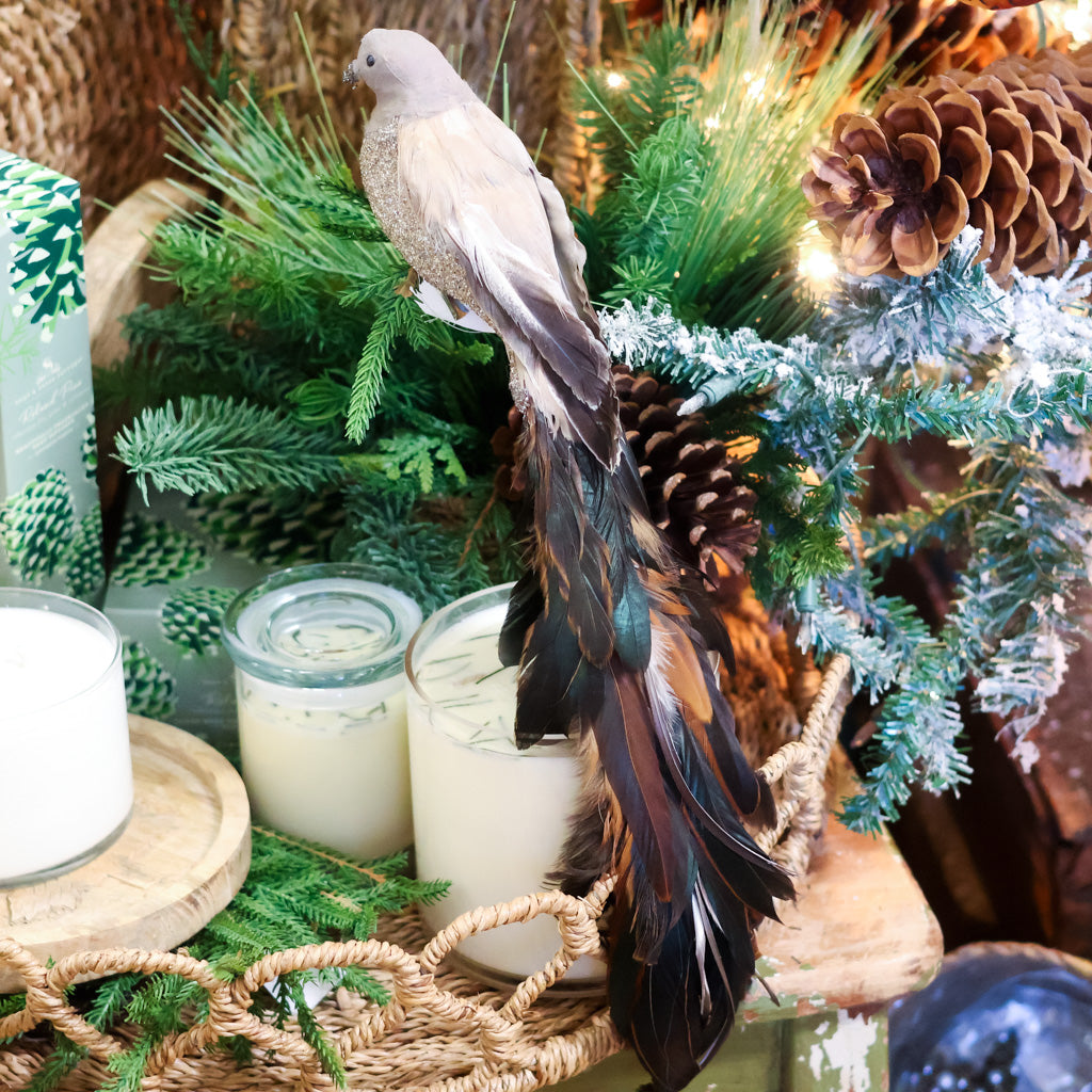 Feather Glass Glitter Bird