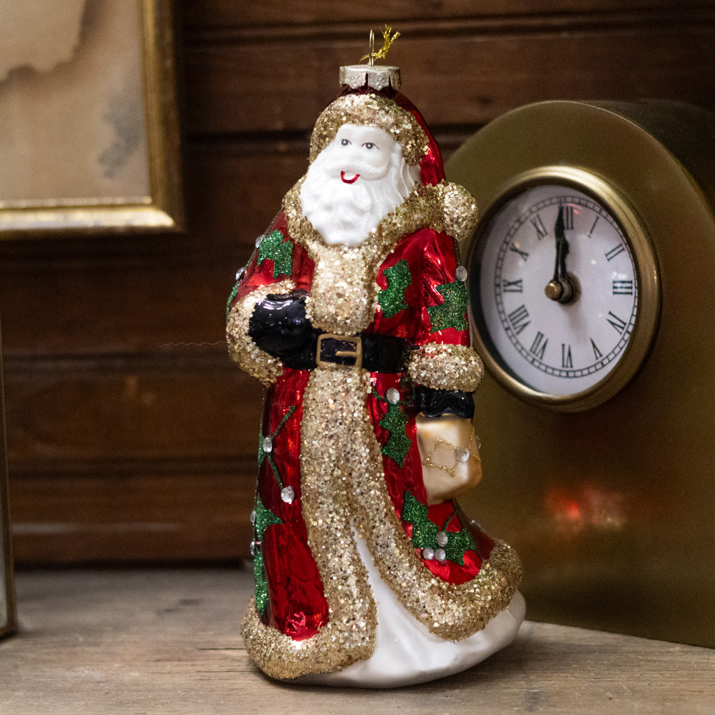 Santa Claus Glass Glitter Ornament
