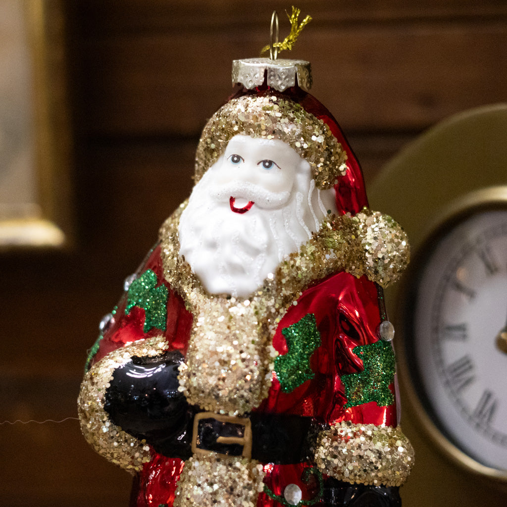 Santa Claus Glass Glitter Ornament