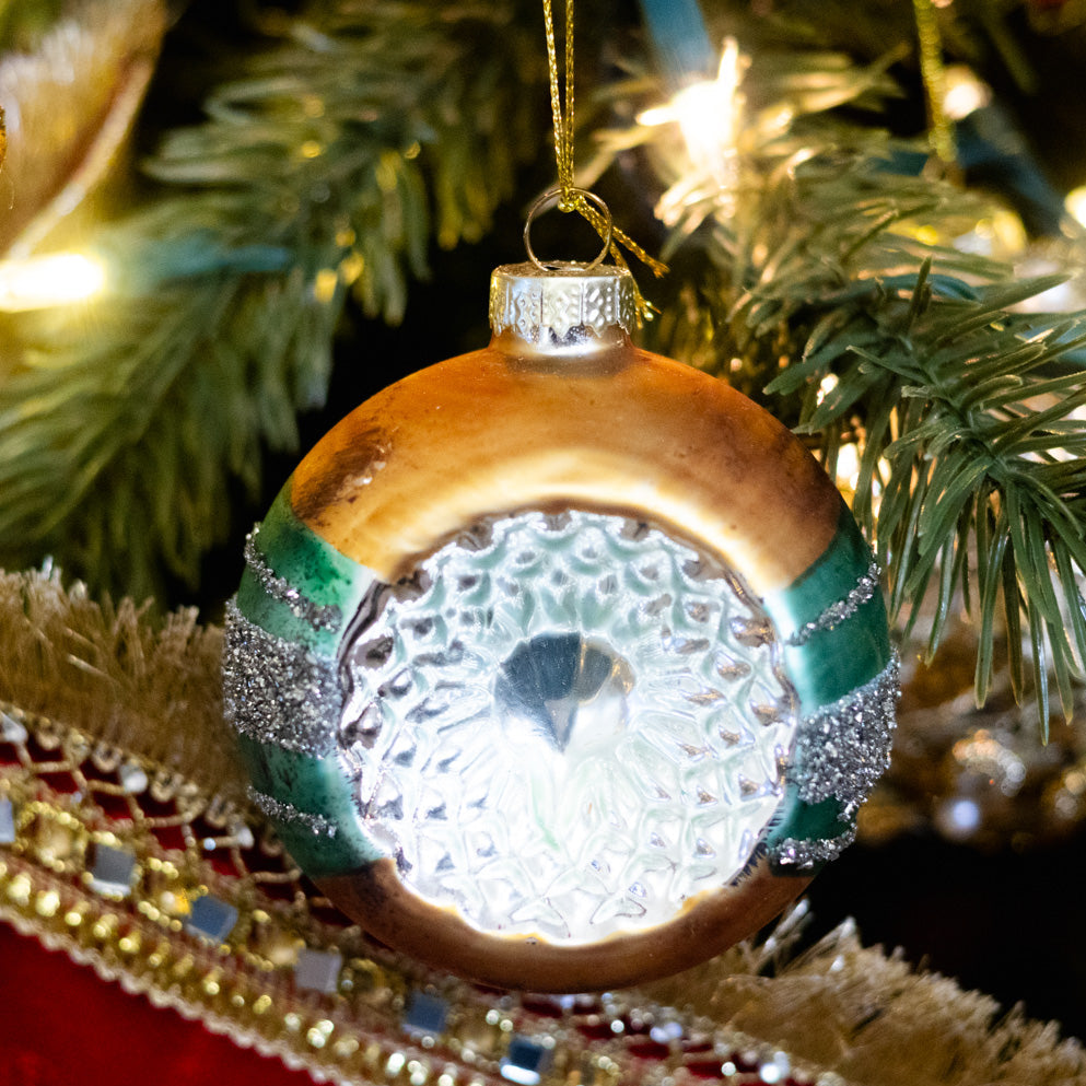 Glass Reflector Gold Green Ornament