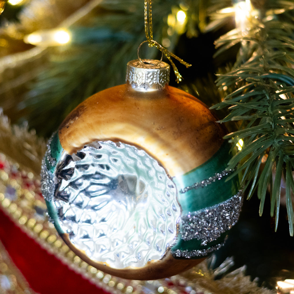 Glass Reflector Gold Green Ornament