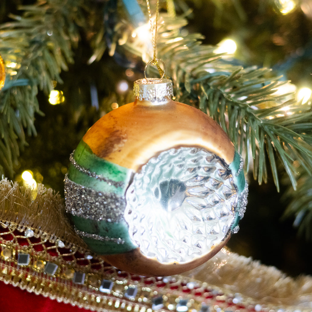 Glass Reflector Gold Green Ornament