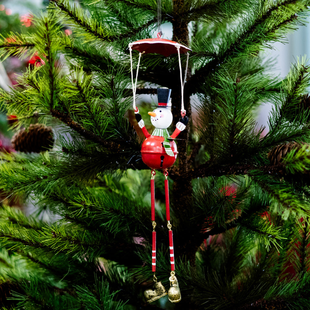 Metal Parachuting Snowman with Dangling Legs