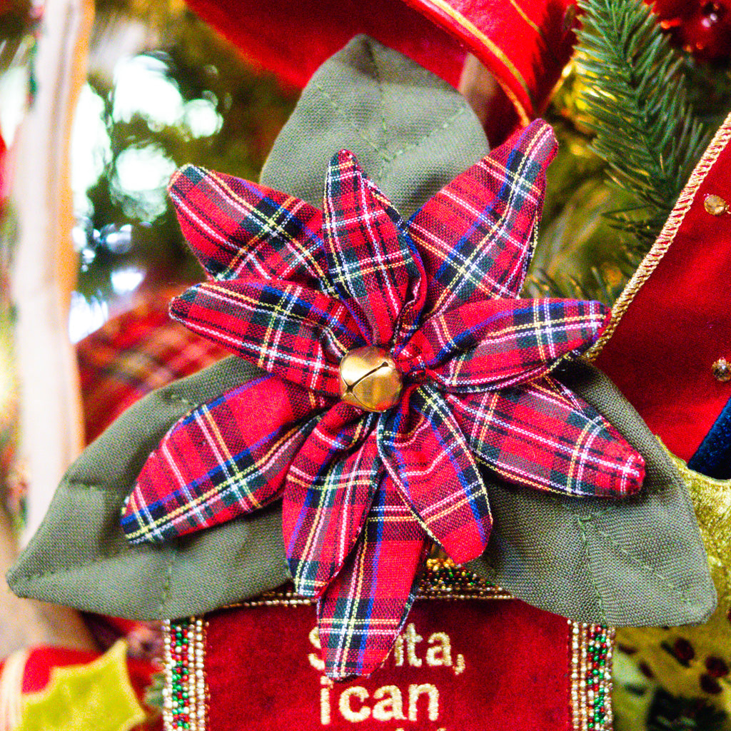 Cloth Plaid Poinsettia with Clip