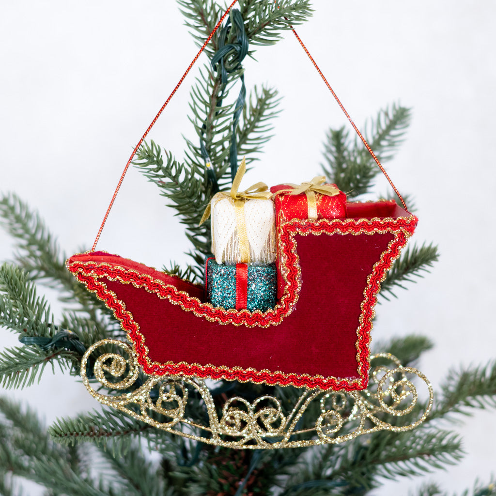 Velvet Sleigh with Packages Ornament