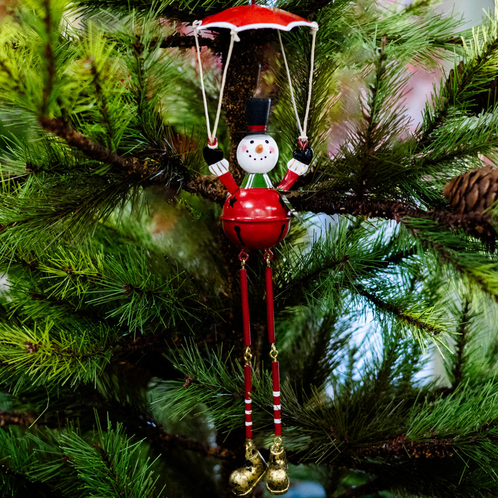 Metal Parachuting Snowman with Dangling Legs