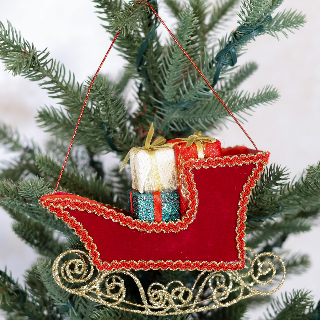 Velvet Sleigh with Packages Ornament