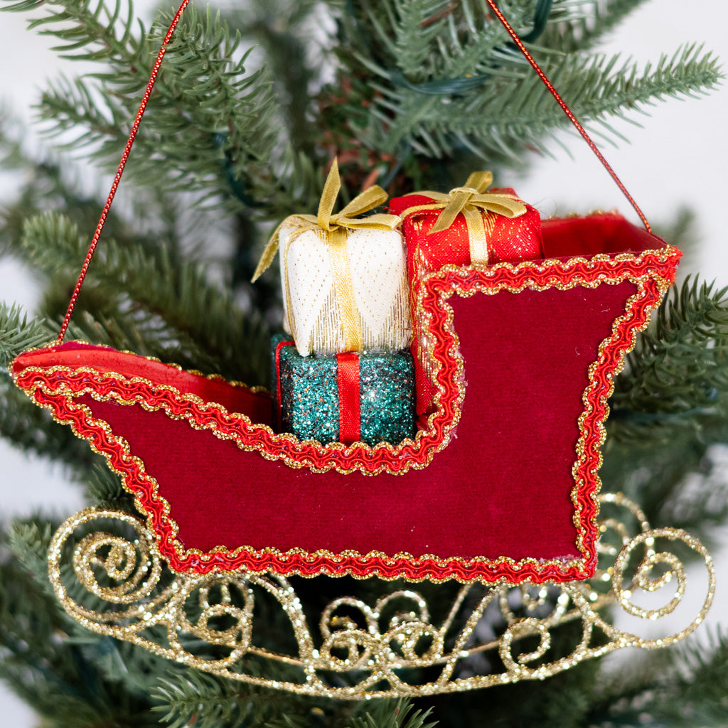 Velvet Sleigh with Packages Ornament