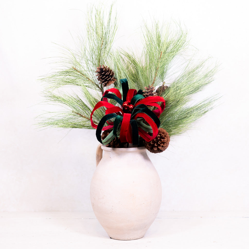 Holiday Loop Flower Velvet Red Green Stem