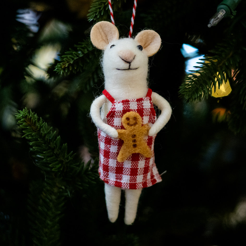 Felt Mouse with Gingerbread Cookie Ornament