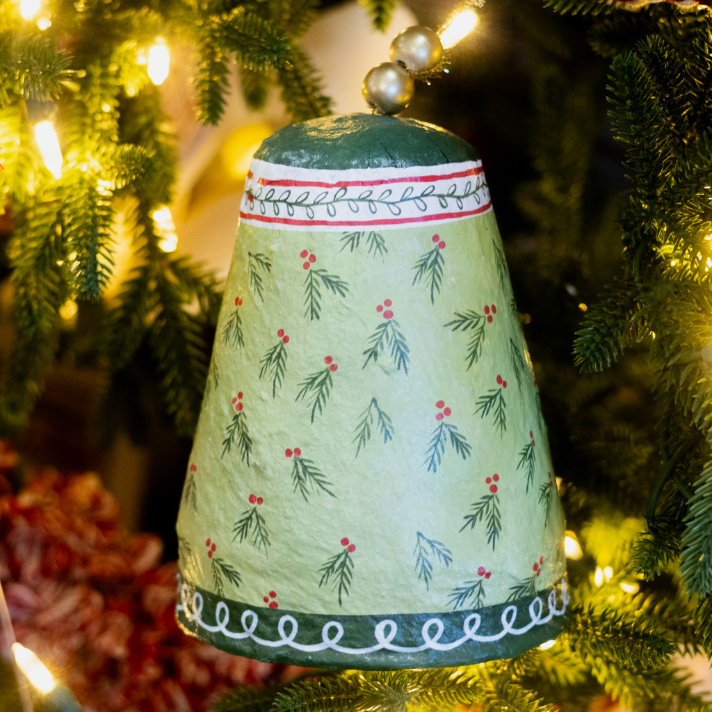 Pattern Holly Paper Mache Bell