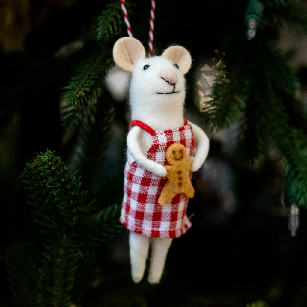 Felt Mouse with Gingerbread Cookie Ornament