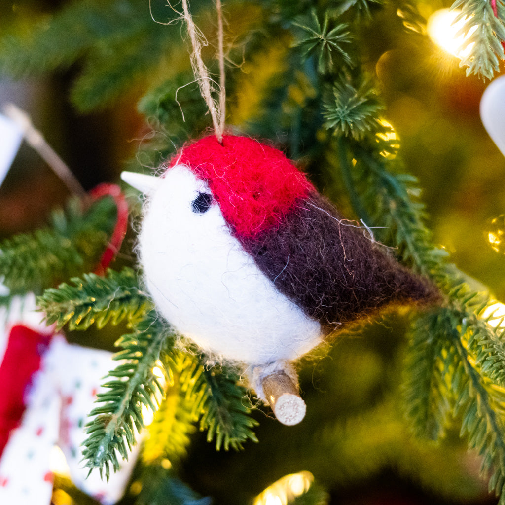 Felt Red White Robin with Brown Tail