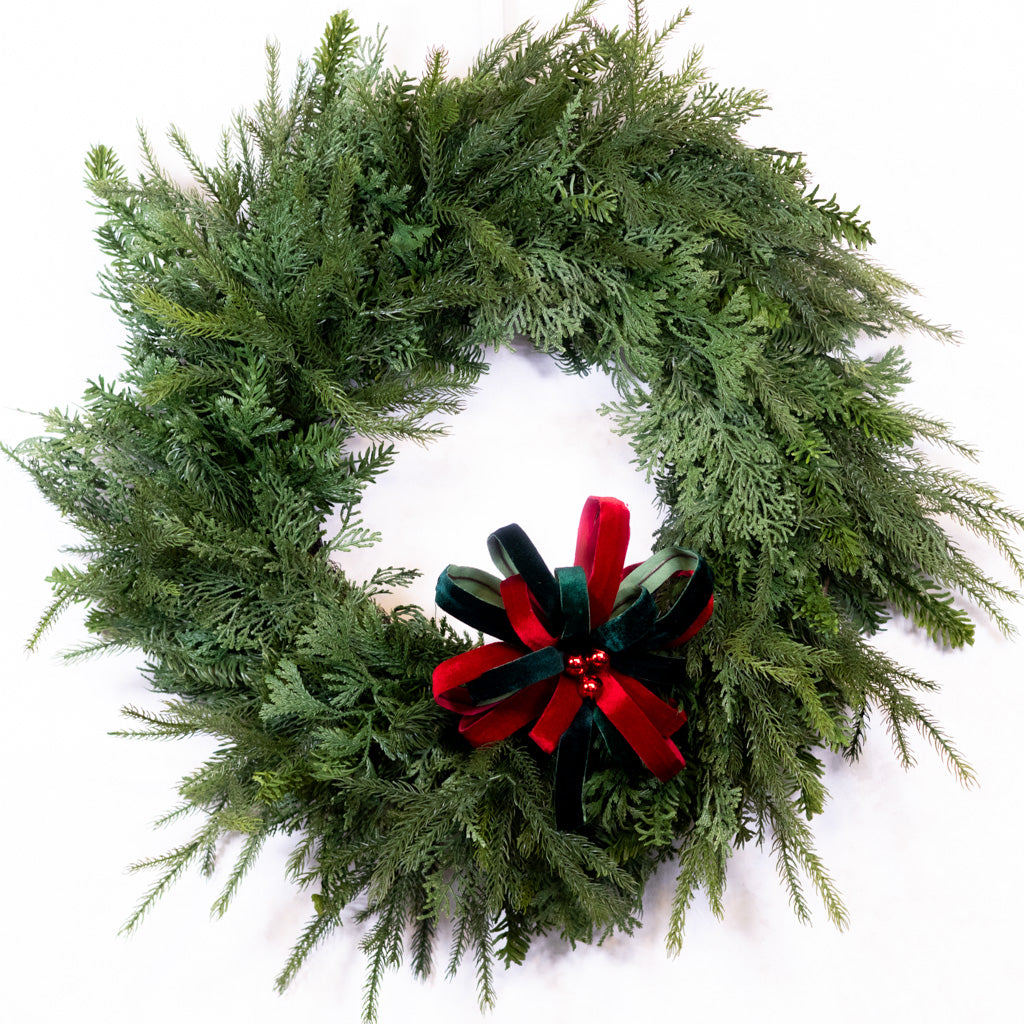 Holiday Loop Flower Velvet Red Green Stem