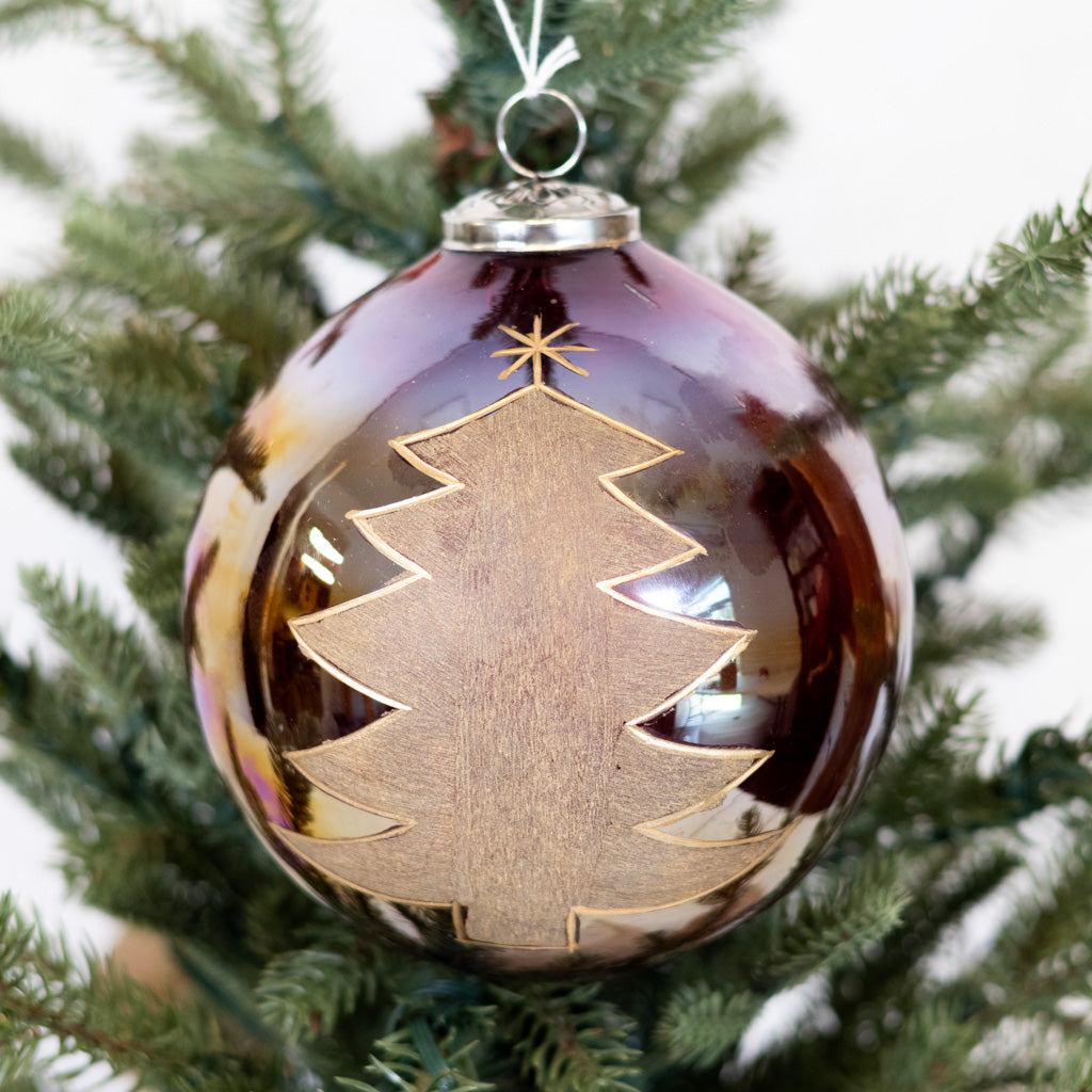 Glass Round Ornament with Painted Tree