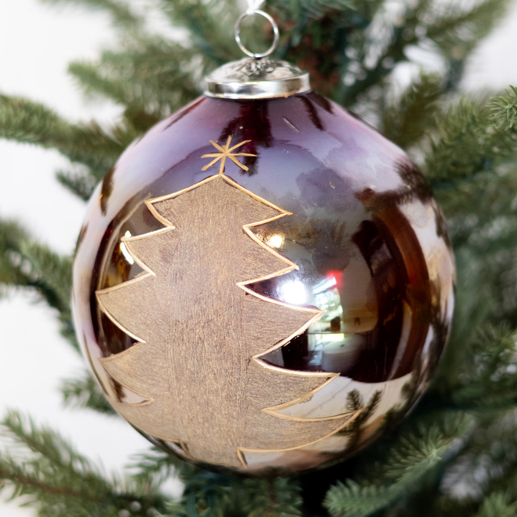 Glass Round Ornament with Painted Tree