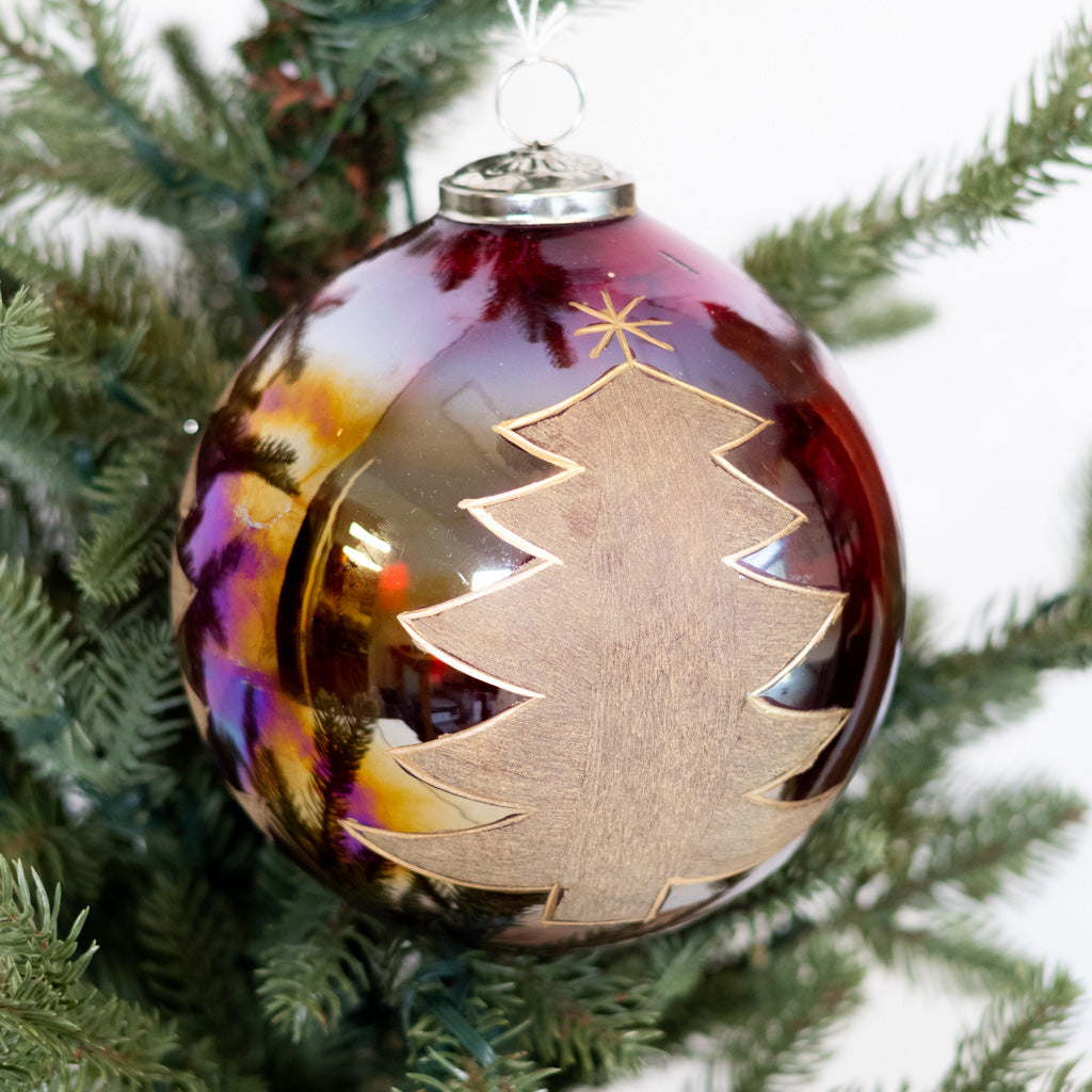 Glass Round Ornament with Painted Tree
