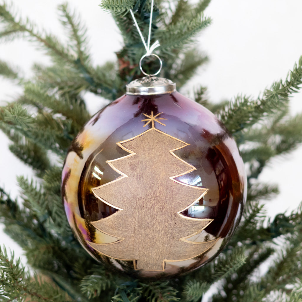 Glass Round Ornament with Painted Tree