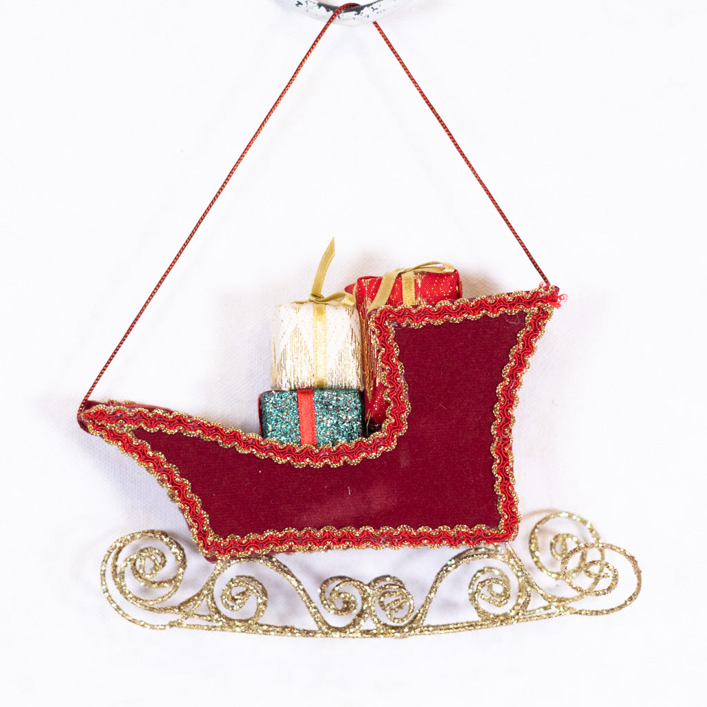 Velvet Sleigh with Packages Ornament