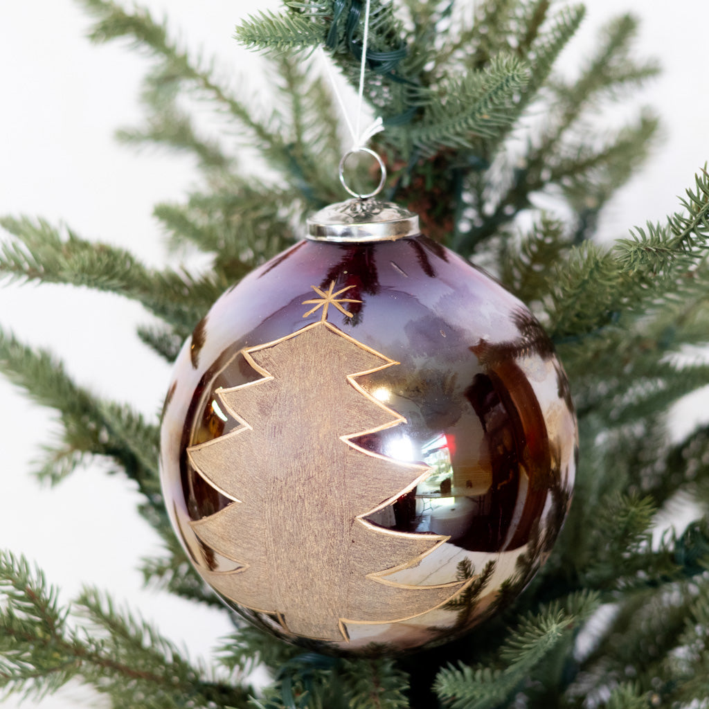 Glass Round Ornament with Painted Tree