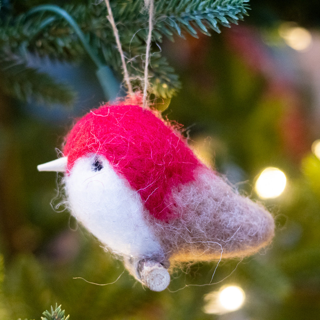 Felt Red White Robin with Tan Tail