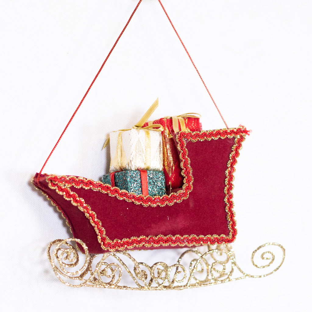 Velvet Sleigh with Packages Ornament