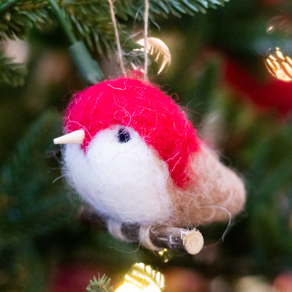 Felt Red White Robin with Tan Tail