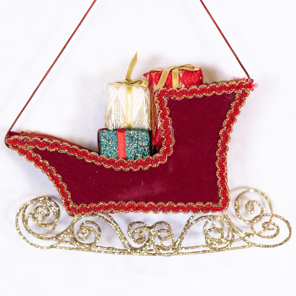 Velvet Sleigh with Packages Ornament