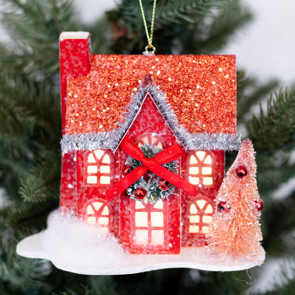 LED Battery Timer Holiday Lane Red House Ornament